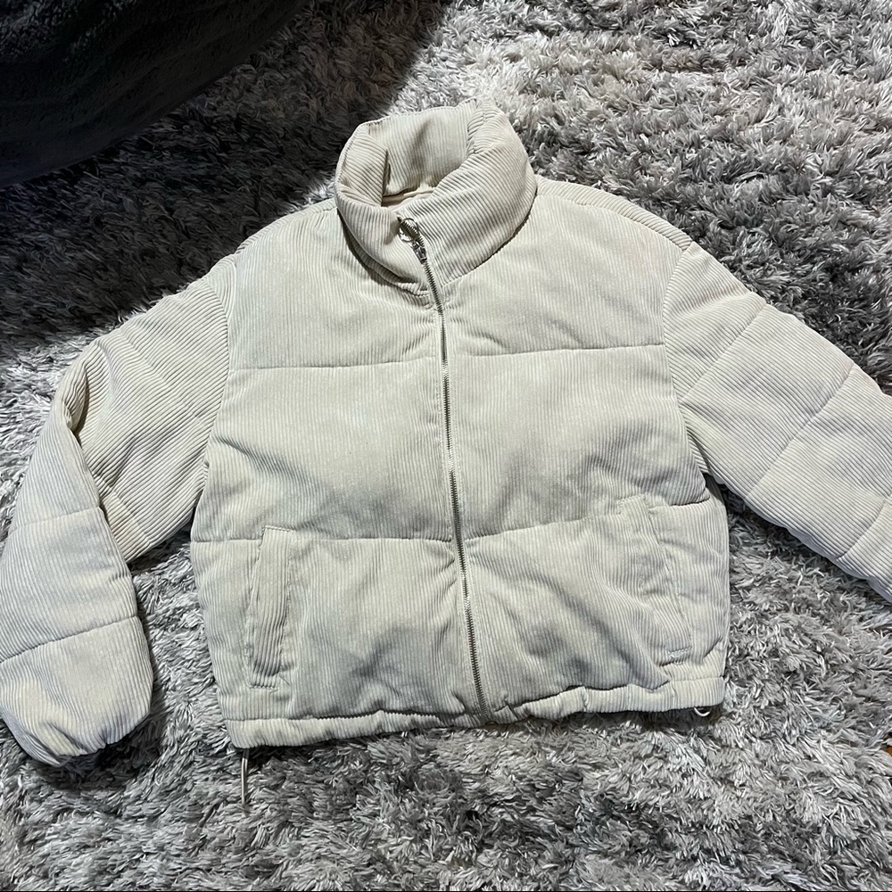 Cream corduroy puffer jacket